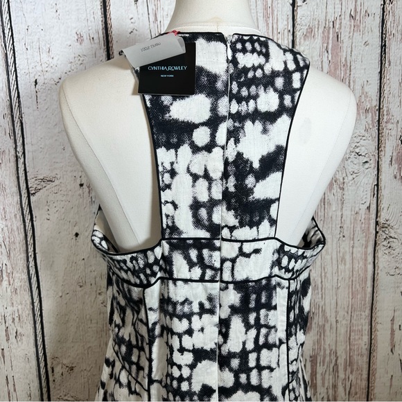 NEW NWT Cynthia Rowley Snakeskin Black/White Sleeveless 100% Linen Dress Size 14 - Picture 9 of 16
